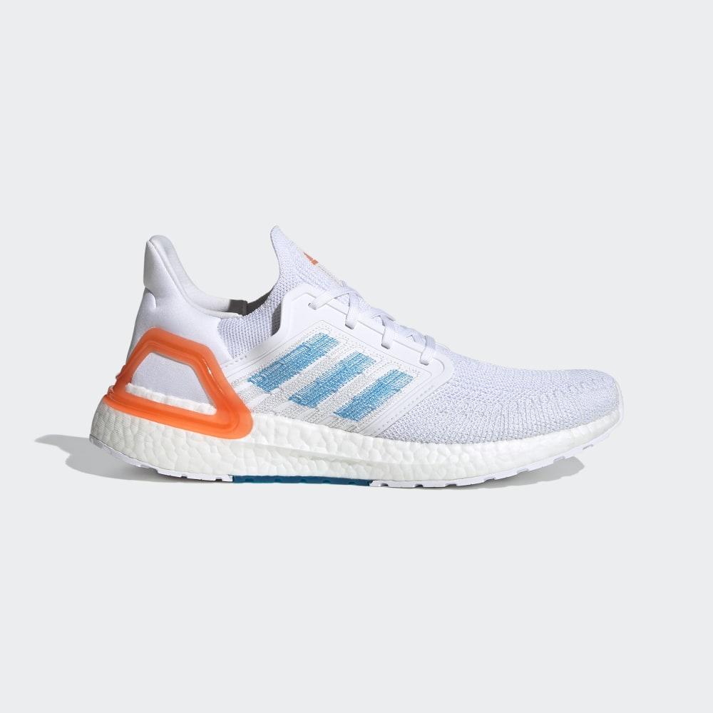 Adidasi Alergare Adidas Primeblue Ultraboost 20 Barbati Romania - Albi/Albastri/Portocalii EG0768